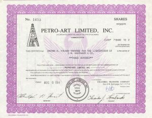 Petro-Art Limited, Inc. - Stock Certificate