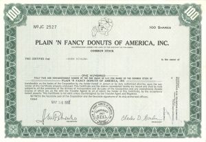 Plain 'N Fancy Donuts of America, Inc. - Donut Maker Stock Certificate