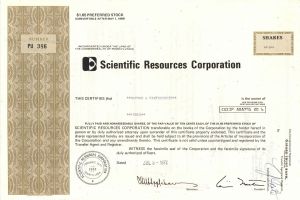 Scientific Resources Corp. - Stock Certificate