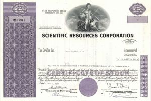 Scientific Resources Corp. - Stock Certificate