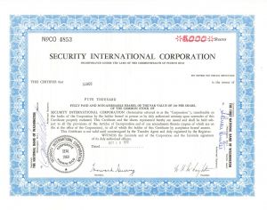 Security International Corp. - Stock Certificate