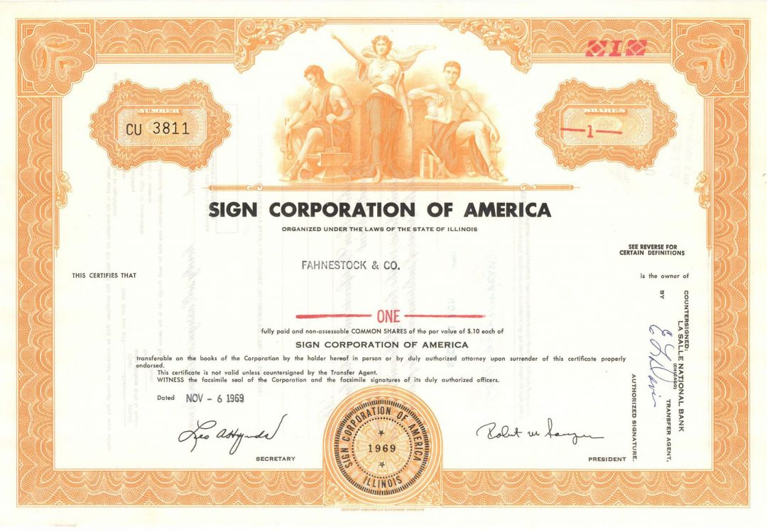 Sign Corporation of America - Stock Certificate