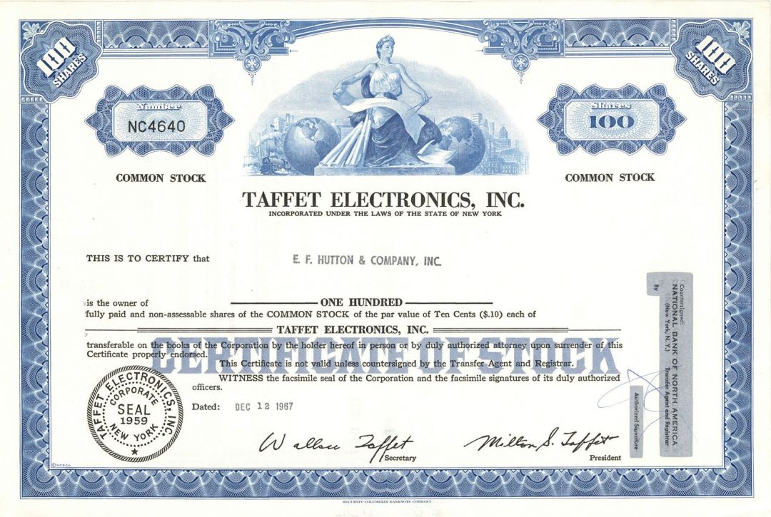 Taffet Electronics, Inc. - Stock Certificate
