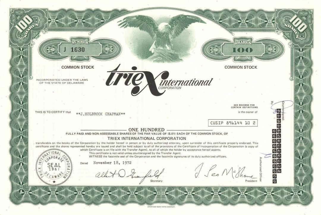 Triex International Corp. - Stock Certificate