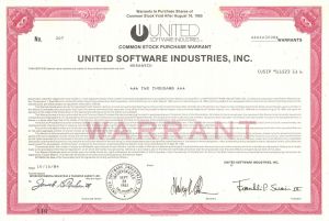 United Software Industries, Inc. - Stock Certificate