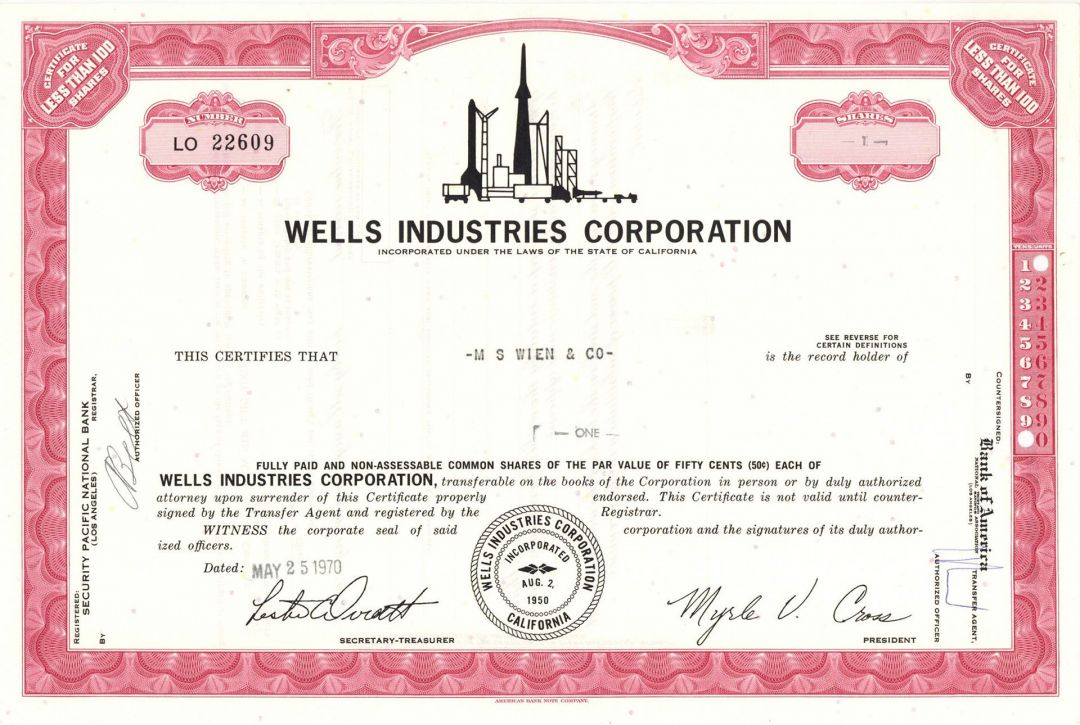Wells Industries Corp. - Stock Certificate