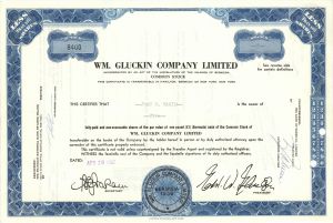 Wm. Gluckin Company Limited - Stock Certificate
