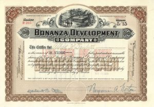 Bonanza Development Co. - Stock Certificate