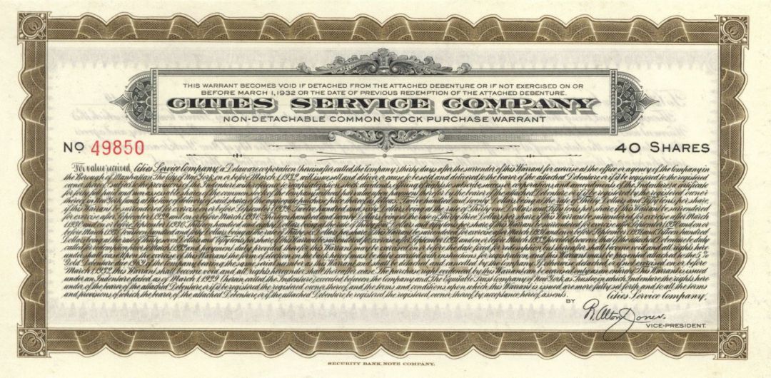 Cities Service Co. - Stock Certificate