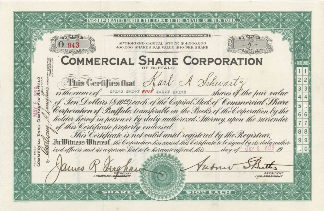 Commercial Share Corp. - Stock Certificate