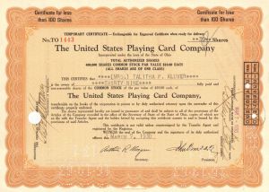 United States Playing Card Co. - 1929 dated Stock Certificate