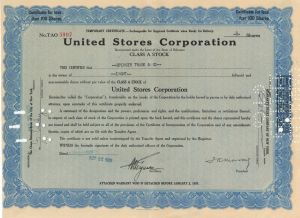 United Stores Corp. - 1929 Stock Certificate