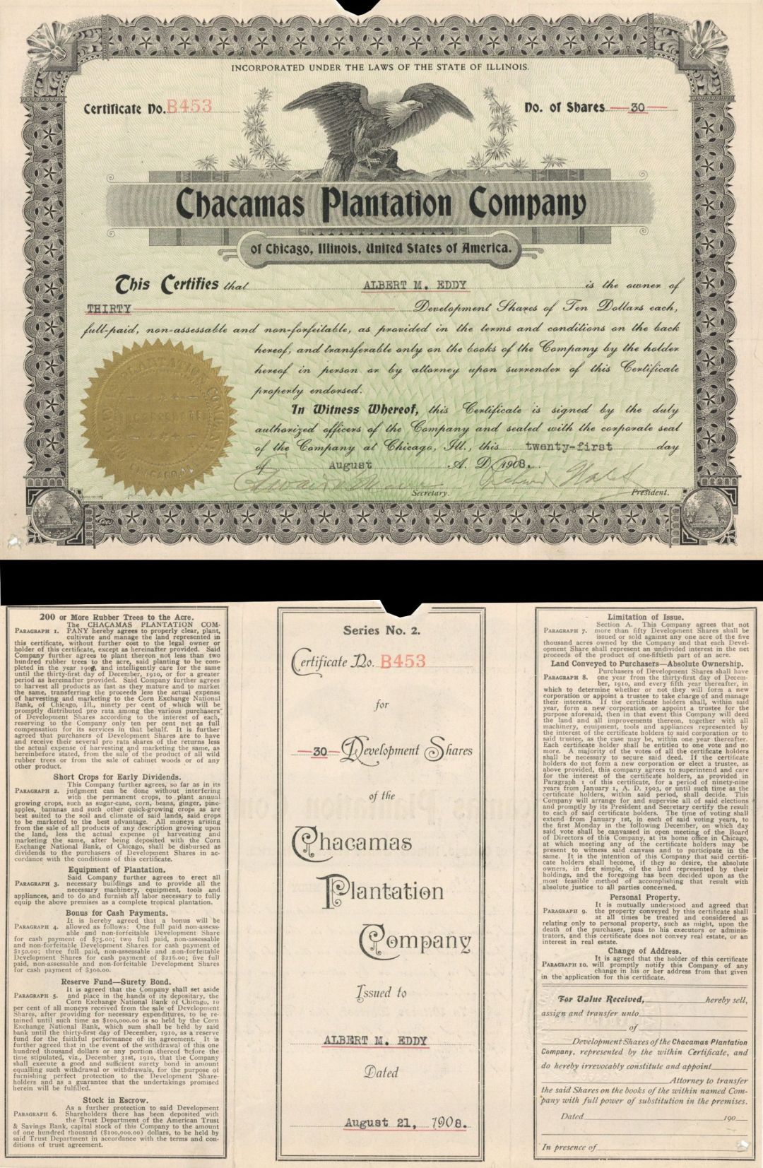 Chacamas Plantation Co. - 1908 Stock Certificate