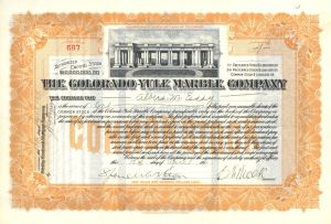 Colorado-Yule Marble Co. - 1907-1914 dated Yule Marble Mining Stock Certificate - Orange Type