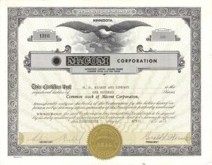 MiCom Corp. - 1971 Stock Certificate