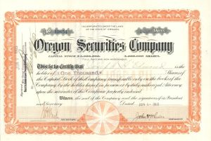 Oregon Securities Co. - 1905 Stock Certificate