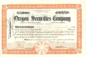 Oregon Securities Co. - 1905 Stock Certificate