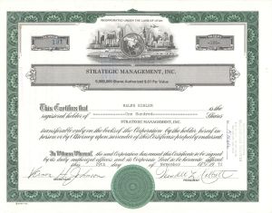 Strategic Management, Inc. - 1972 Stock Certificate