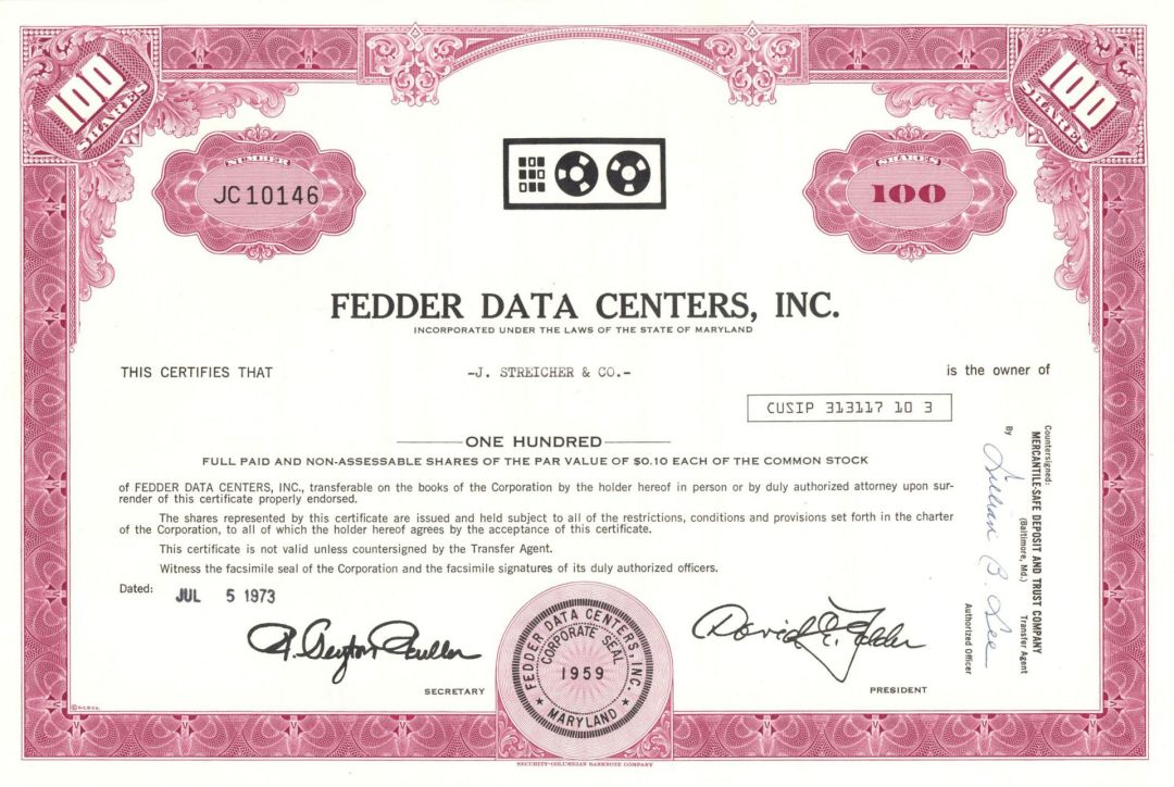 Fedder Data Centers, Inc. - Stock Certificate