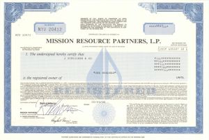 Mission Resource Partners, L.P. - 1990 dated Certificate for Units of Interest