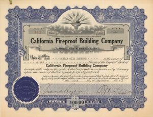 California Fireproof Building Co. - 1918 dated Stock Certificate