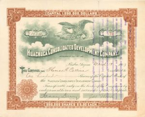 Huachuca Consolidated Development Co. - 1903 dated Stock Certificate
