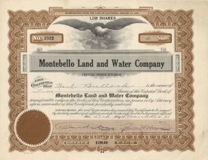 Montebello Land and Water Co. - 1931 dated Stock Certificate