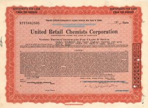 United Retail Chemists Corp. - 1931 dated Stock Certificate