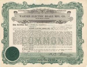 Warner Electric Brake Mfg. Co. - 1934 dated Stock Certificate