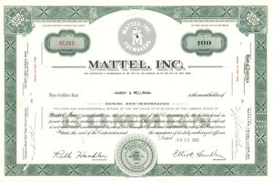 Mattel, Inc.  - 1960 dated Stock Certificate