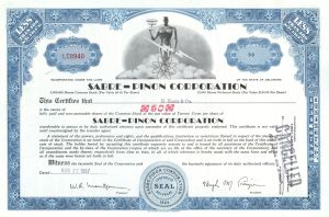 Sabre-Pinon Corp.  - 1957 dated Stock Certificate