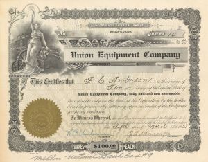 Union Equipment Co.  - 1921 dated Stock Certificate (Uncanceled)