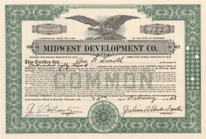 Midwest Development Co. - 1928 dated Stock Certificate