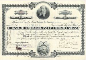 S.S. White Dental Manufacturing Co. - 1929 dated Stock Certificate