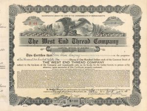 West End Thread Co. - 1931 dated Stock Certificate