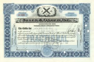 Alles and Fisher, Inc. - 1928 dated Stock Certificate