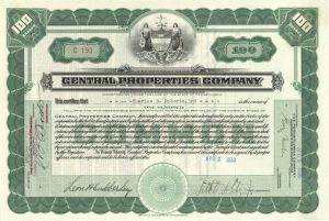 Central Properties Co. - 1930 dated Stock Certificate