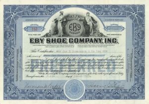 Eby Shoe Company, Inc. - 1929 dated Stock Certificate