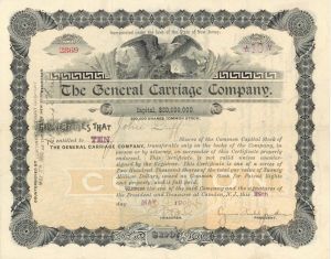 General Carriage Co. - 1900 dated Stock Certificate