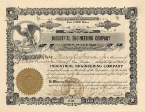 Industrial Engineering Co. - 1907 dated Stock Certificate