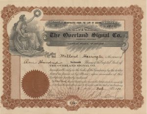 Overland Signal Co. - 1913 dated Stock Certificate