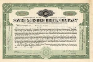 Sayre and Fisher Brick Co. - 1927 dated Stock Certificate