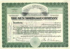 Sun Mortgage Co. - 1927 dated Stock Certificate