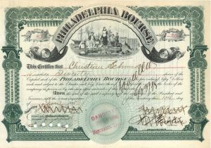 Philadelphia Bourse - 1895 dated Stock Certificate