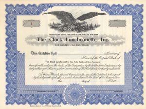 Clock Luncheonette, Inc.  - Unissued Stock Certificate