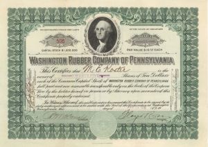 Washington Rubber Company of Pennsylvania - 1918 dated Stock Certificate