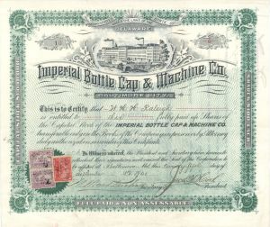 Imperial Bottle Cap and Machine Co. - 1901 dated Stock Certificate