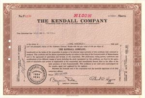 Kendall Co. - 1953 dated Stock Certificate