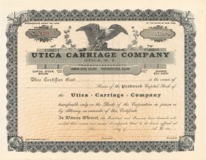 Utica Carriage Co. -  Unissued Stock Certificate