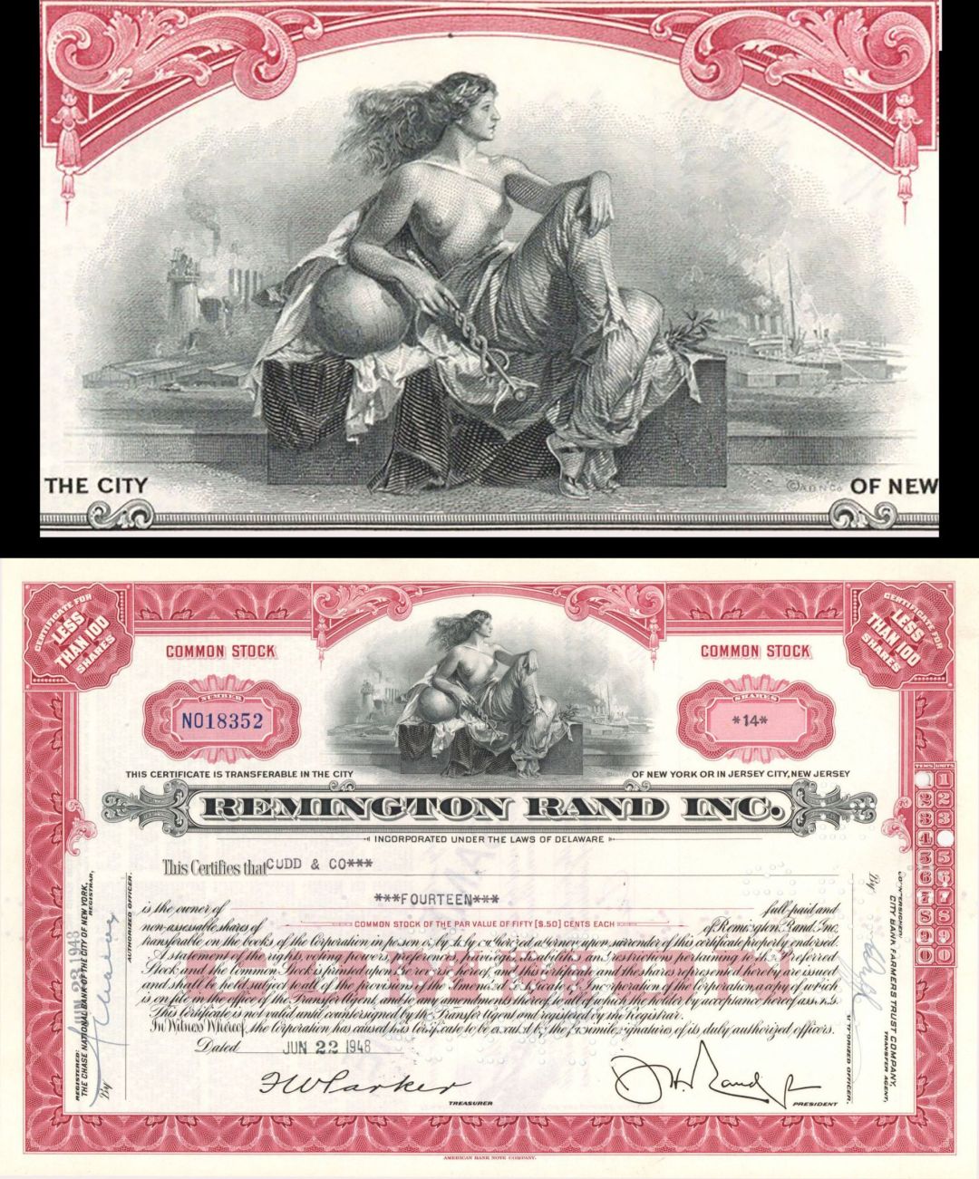 Remington Rand Inc. - 1930's-1950's dated Stock Certificate